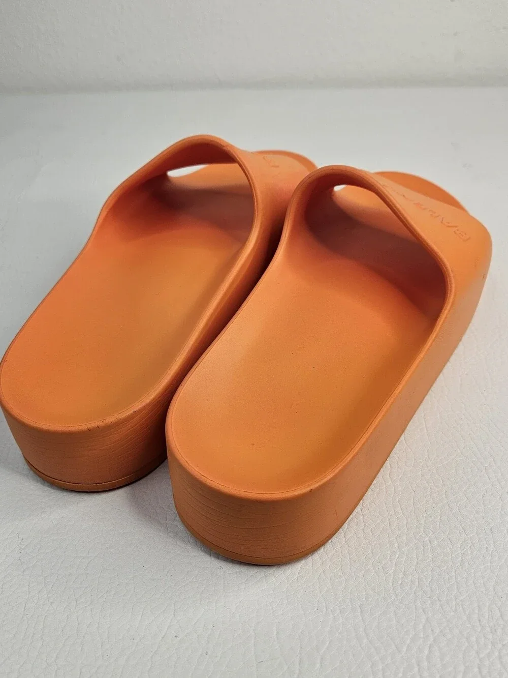Balenciaga Mono Logo Platform Chunky Pool Slides Orange Rubber Sandals Italy